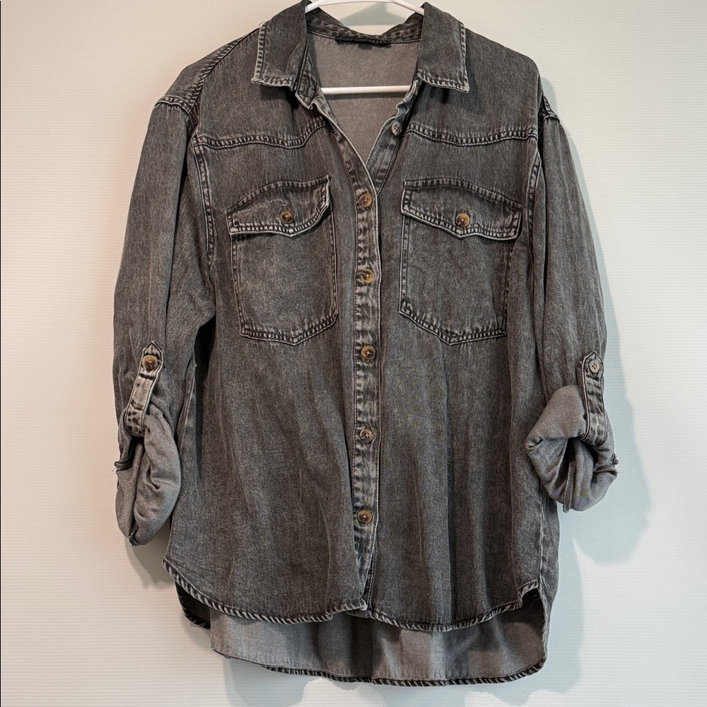 Jane and Delancey Washed Black Denim Button-Down Shirt
